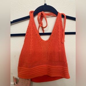 american eagle “aerie” crochet cropped halter top